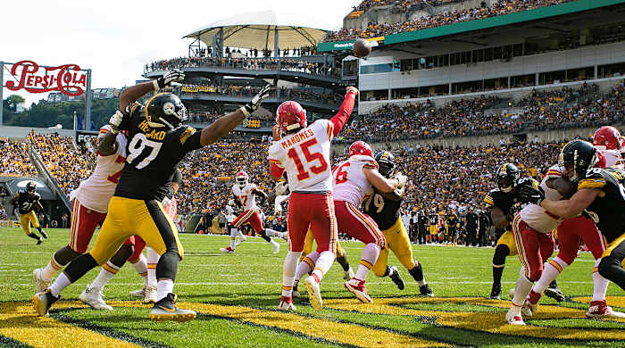 Steady in the pocket—even in the endzone—in the six-TD performance at Pittsburgh in Week 2.